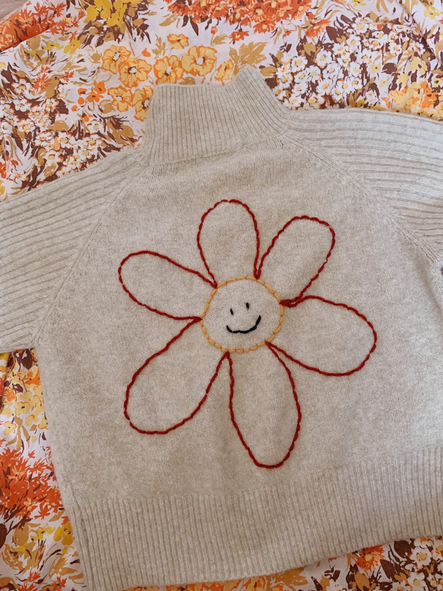 Big back flower thrifted sweater