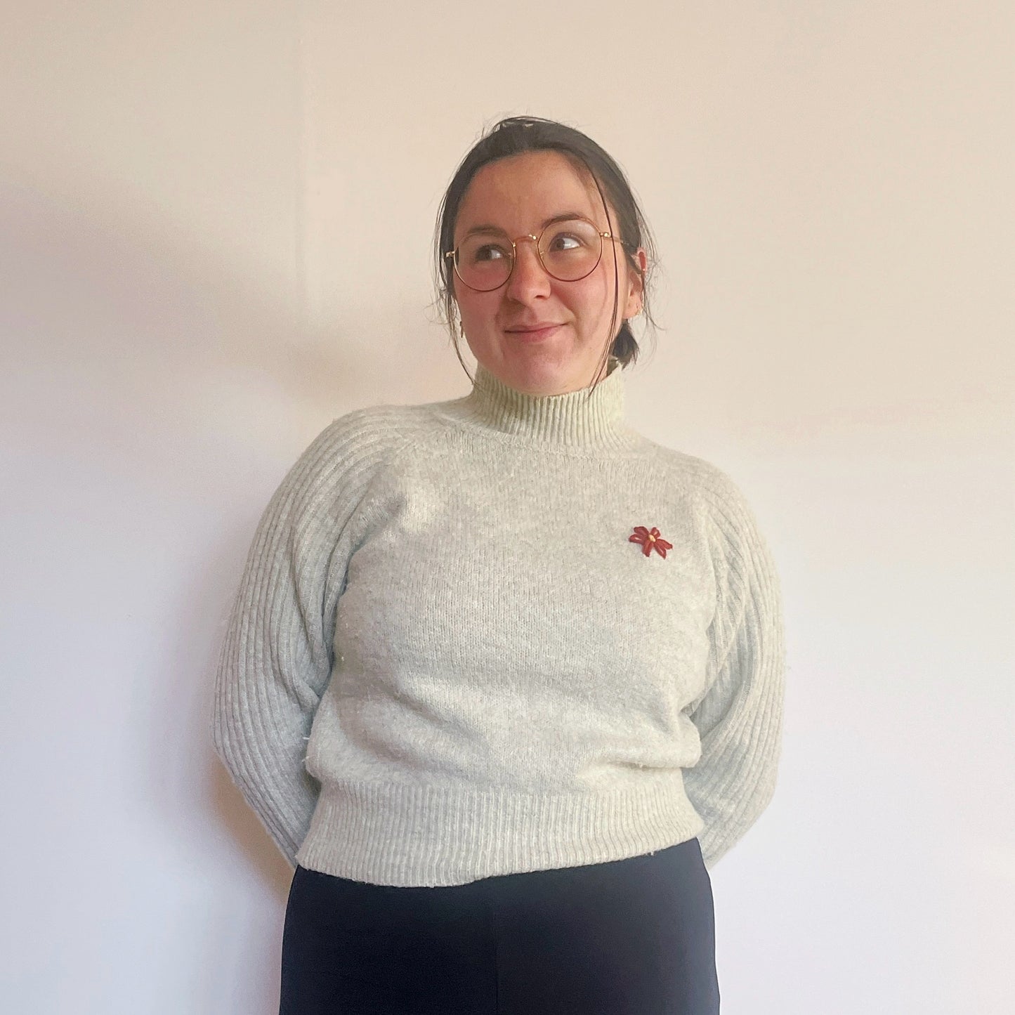 Big back flower thrifted sweater