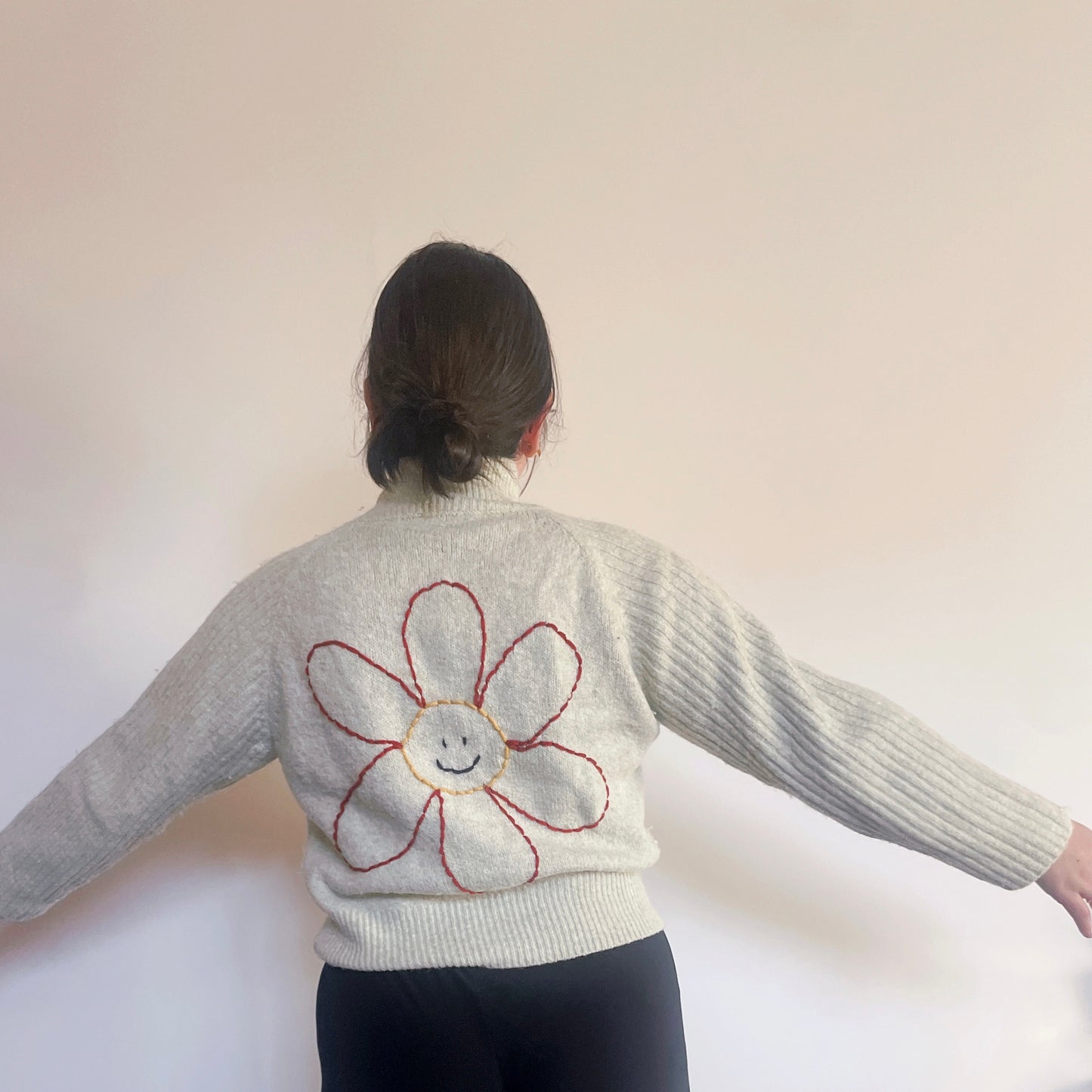 Big back flower thrifted sweater