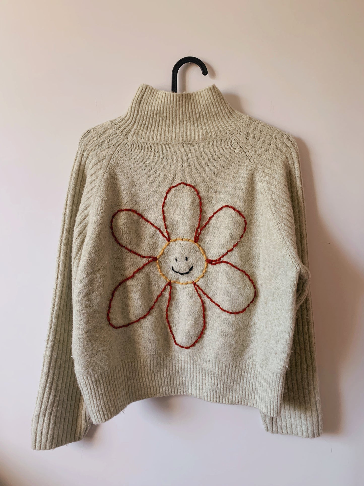 Big back flower thrifted sweater