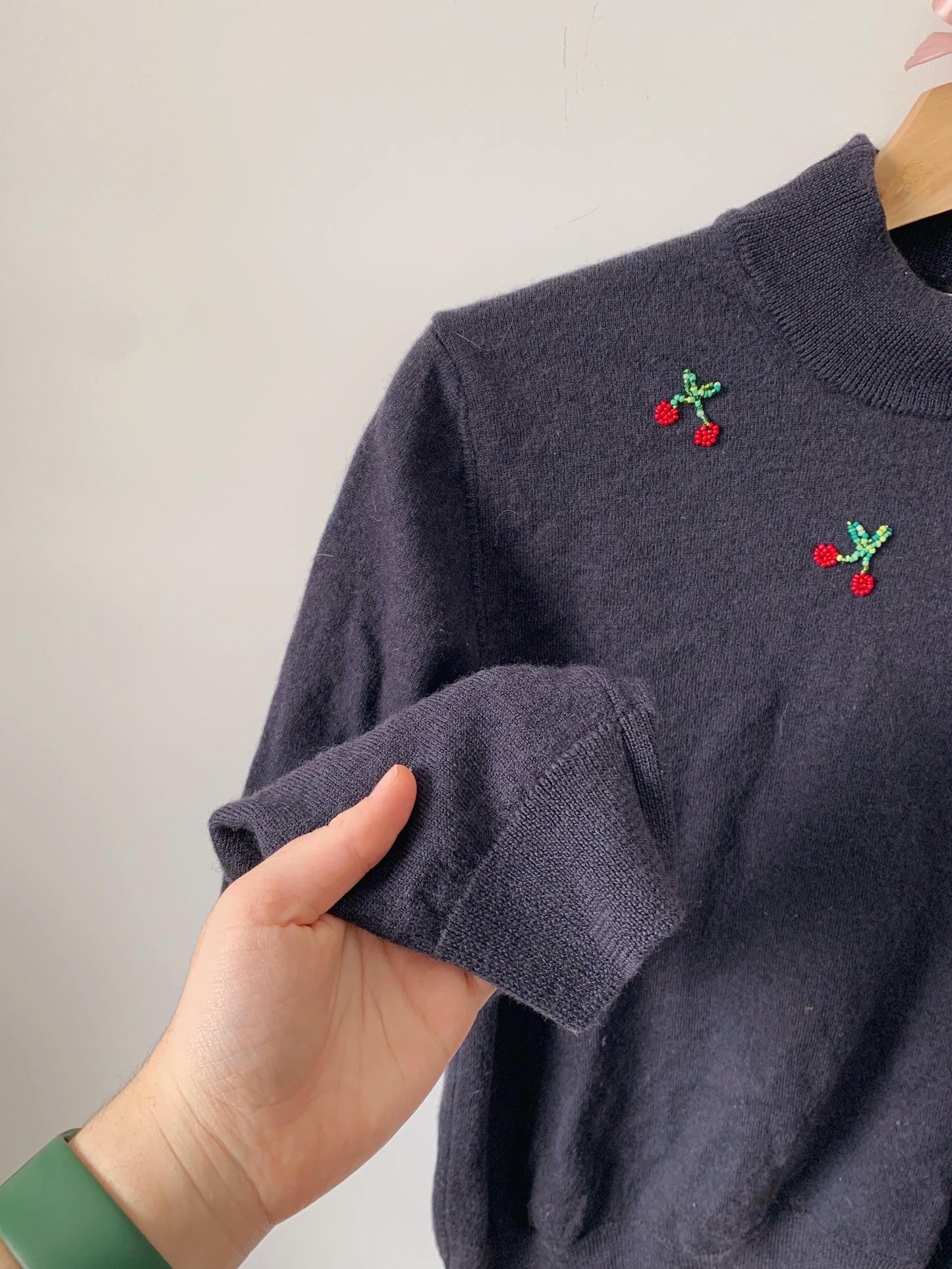 Beaded Cherry Upcycled Sweater