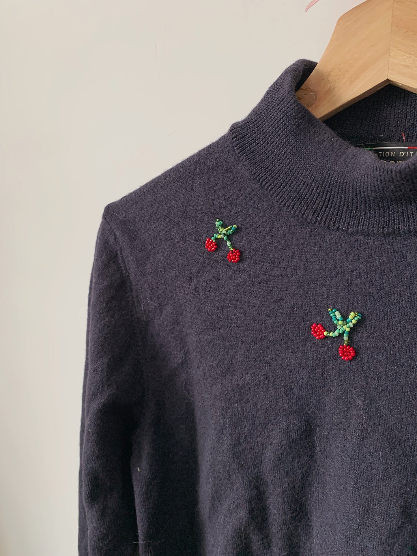 Beaded Cherry Upcycled Sweater