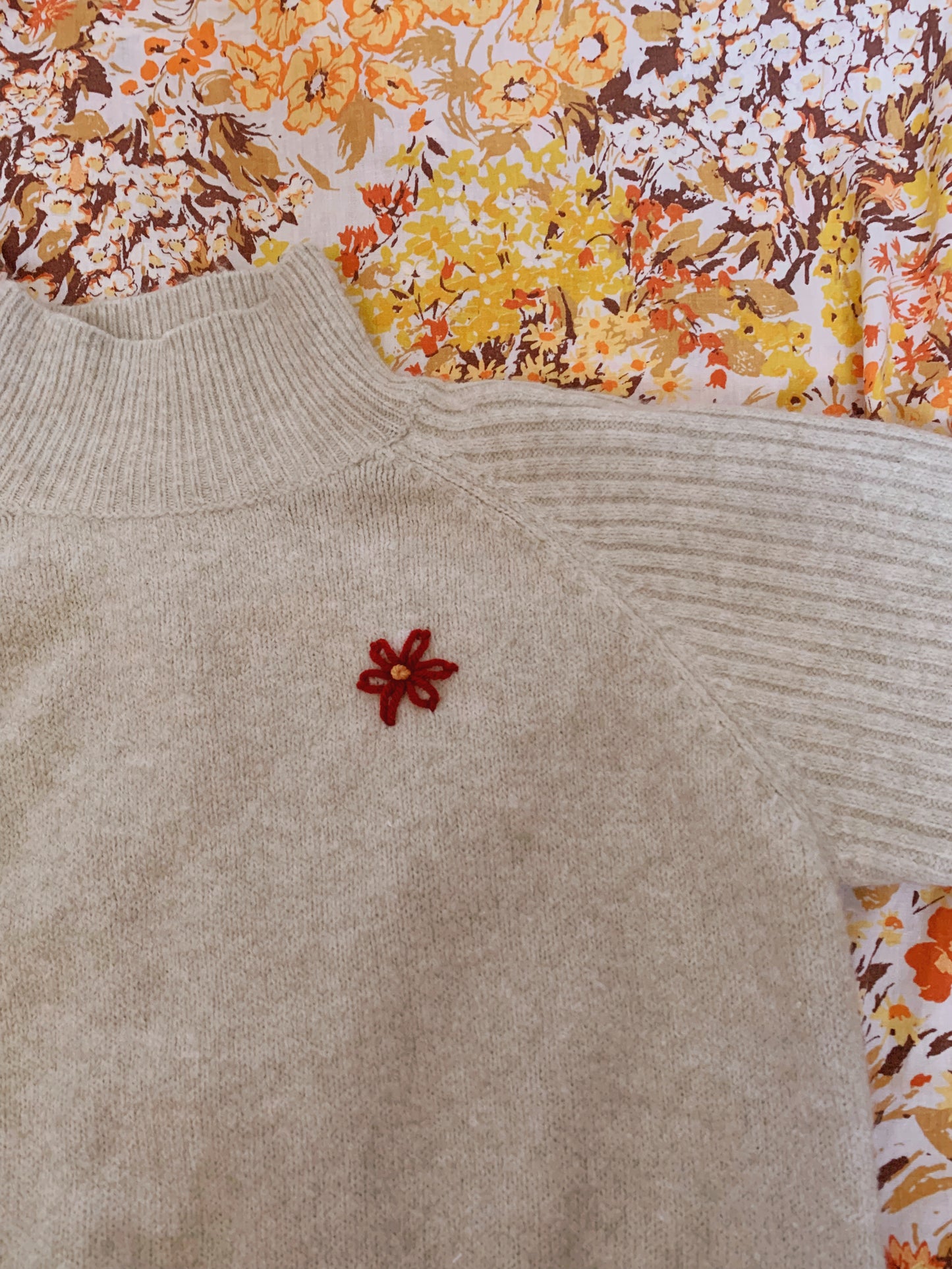 Big back flower thrifted sweater
