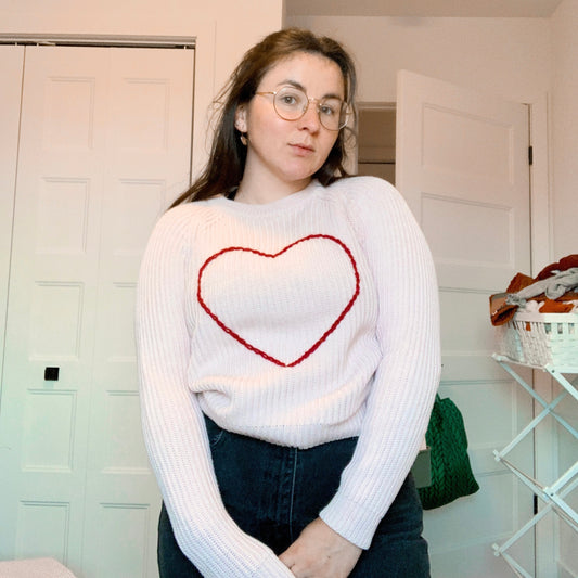 Heart embroidered knitted sweater