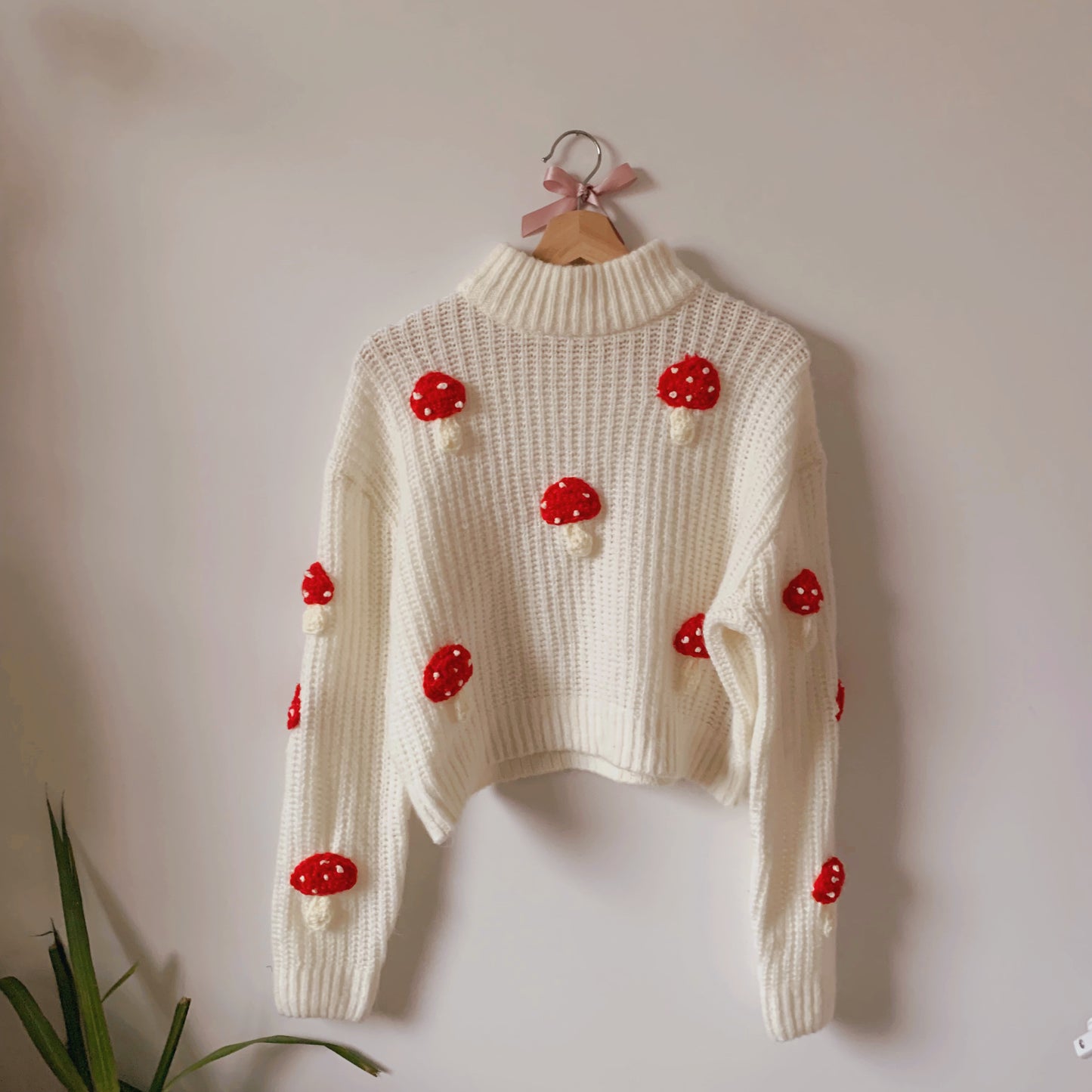 Mushroom Crochet Sweater Upcycled