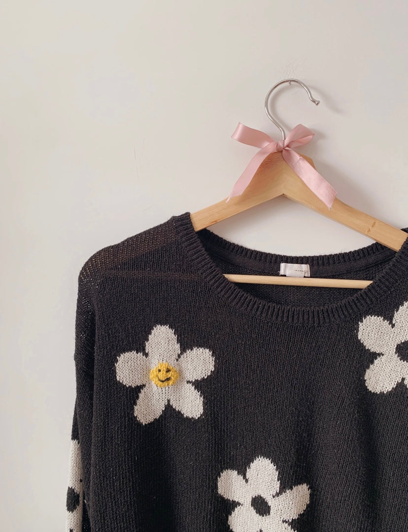 Smiley Flower Upcycled Sweater