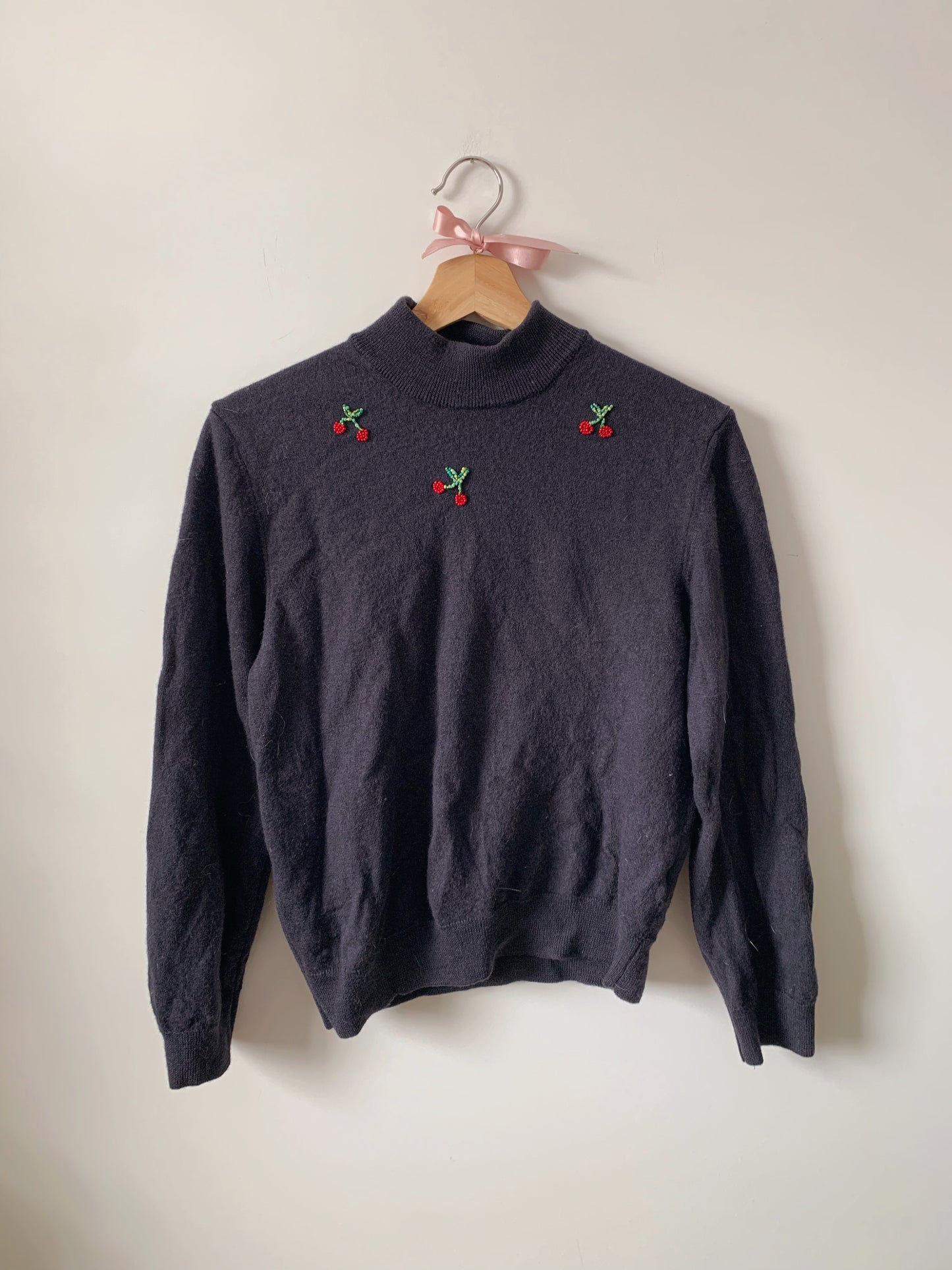 Beaded Cherry Upcycled Sweater