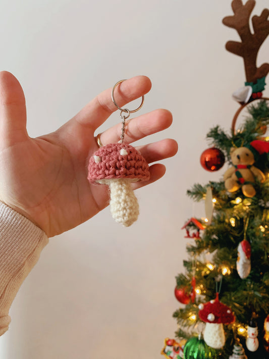 Porte-clés champignon rose